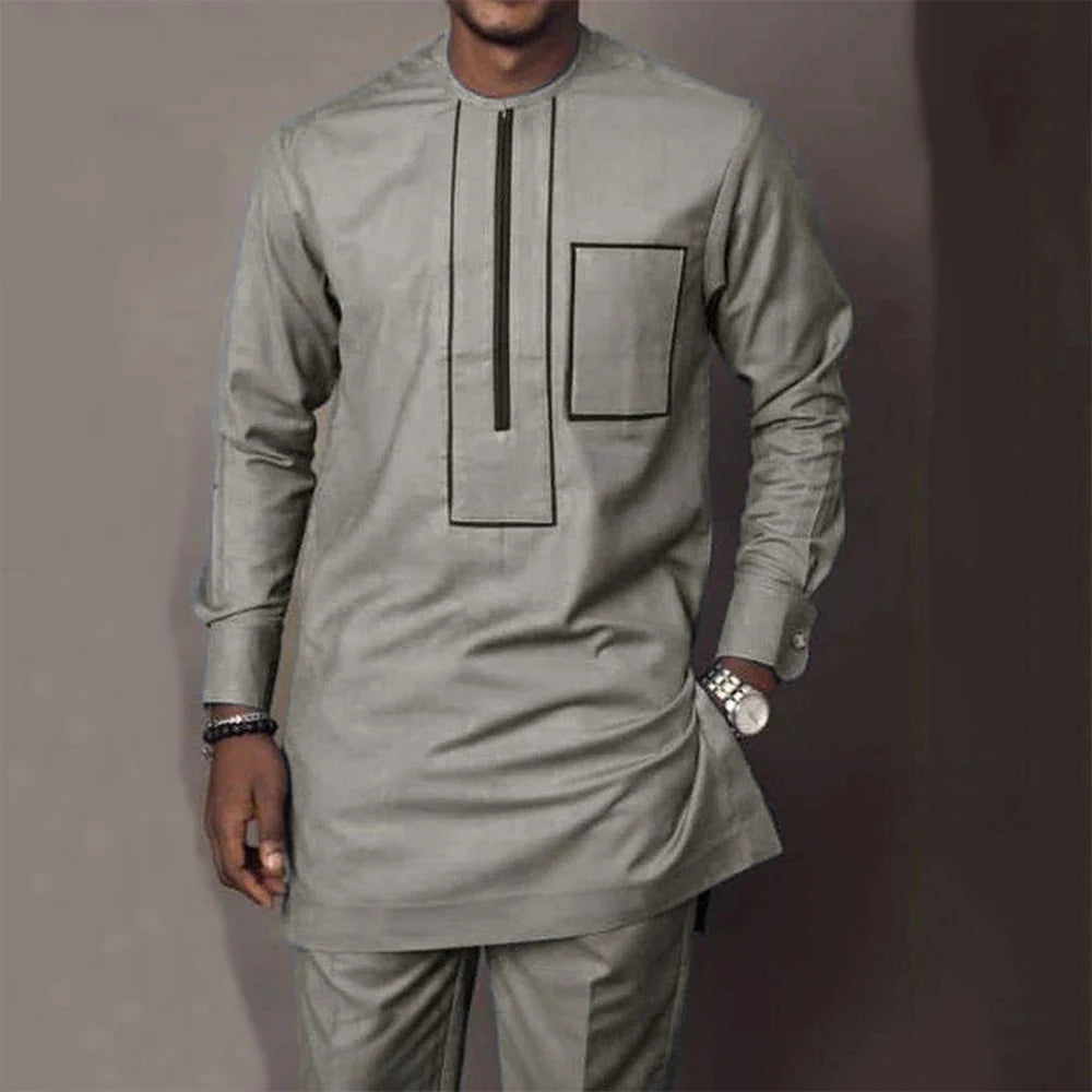 Men Dashiki Long Clothes Shirt White Trouser Set