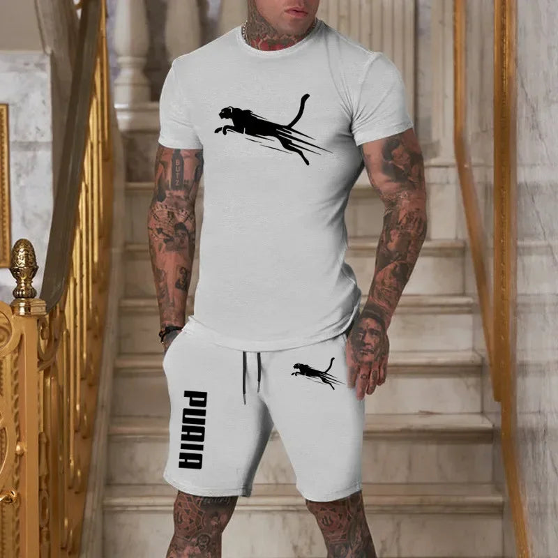 Summer Outdoor Sports Set Men's Breathable T-shirt and Shorts
