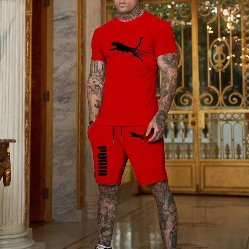 Summer Outdoor Sports Set Men's Breathable T-shirt and Shorts