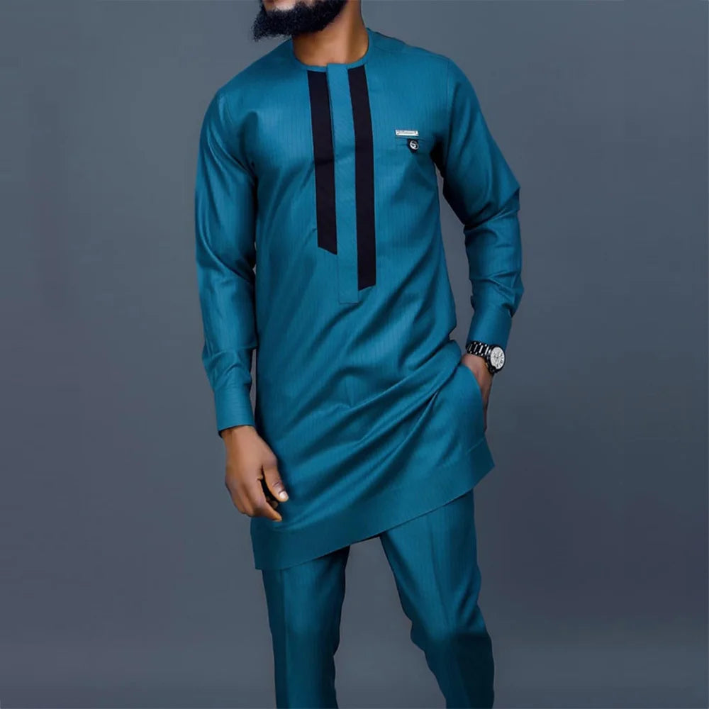 Men Dashiki Long Clothes Shirt White Trouser Set