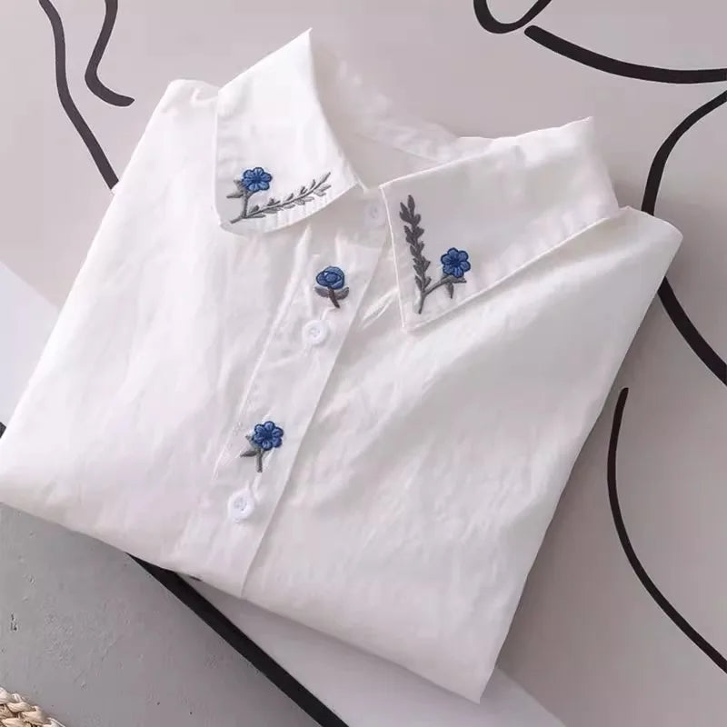 New Pure Cotton White Shirts Women Tops.