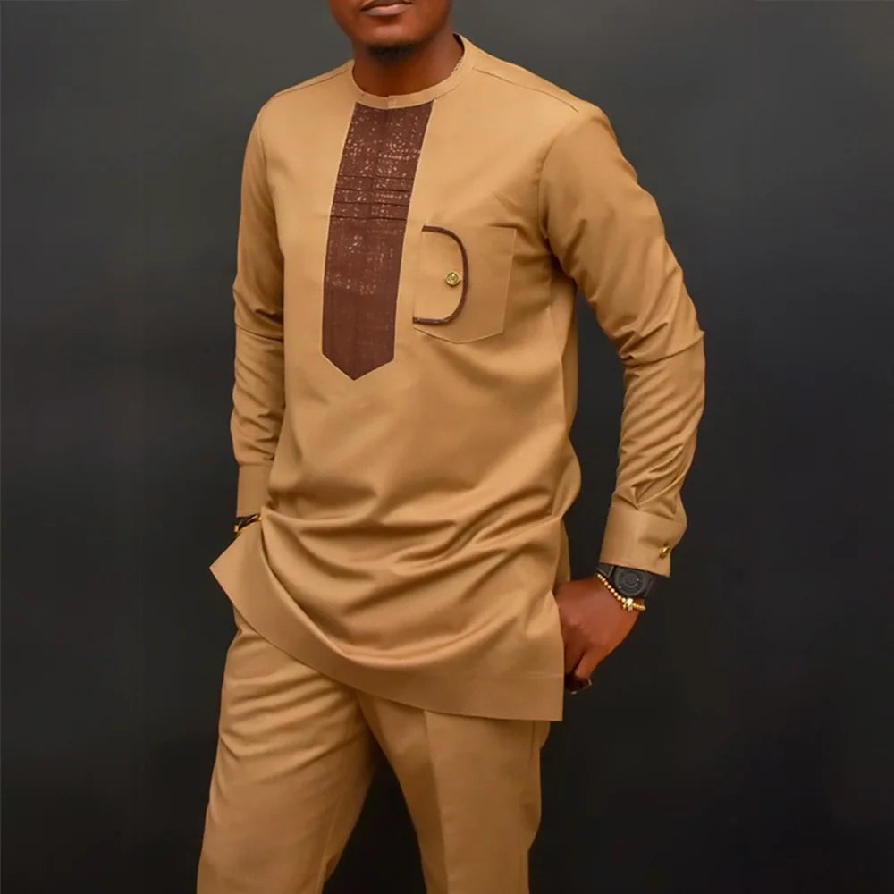 Men Dashiki Long Clothes Shirt White Trouser Set