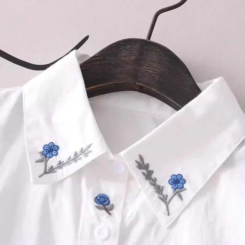 New Pure Cotton White Shirts Women Tops.