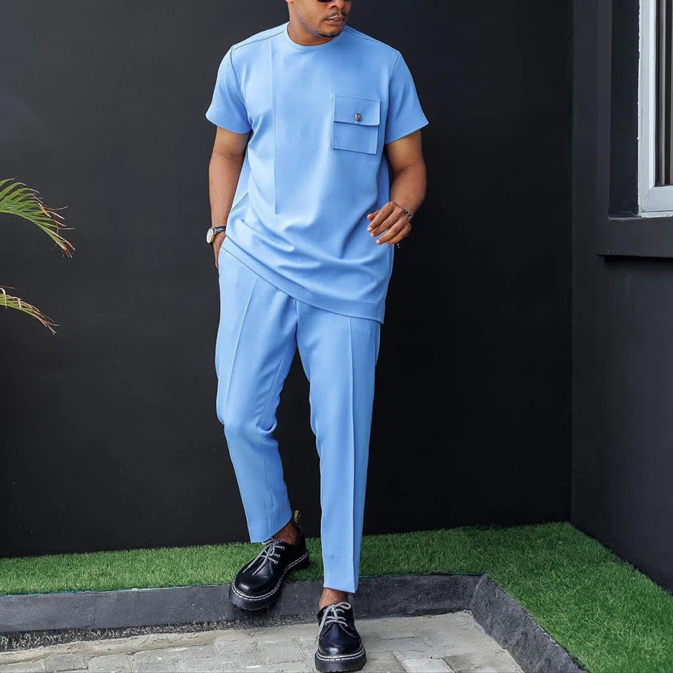 Men Dashiki Long Clothes Shirt White Trouser Set