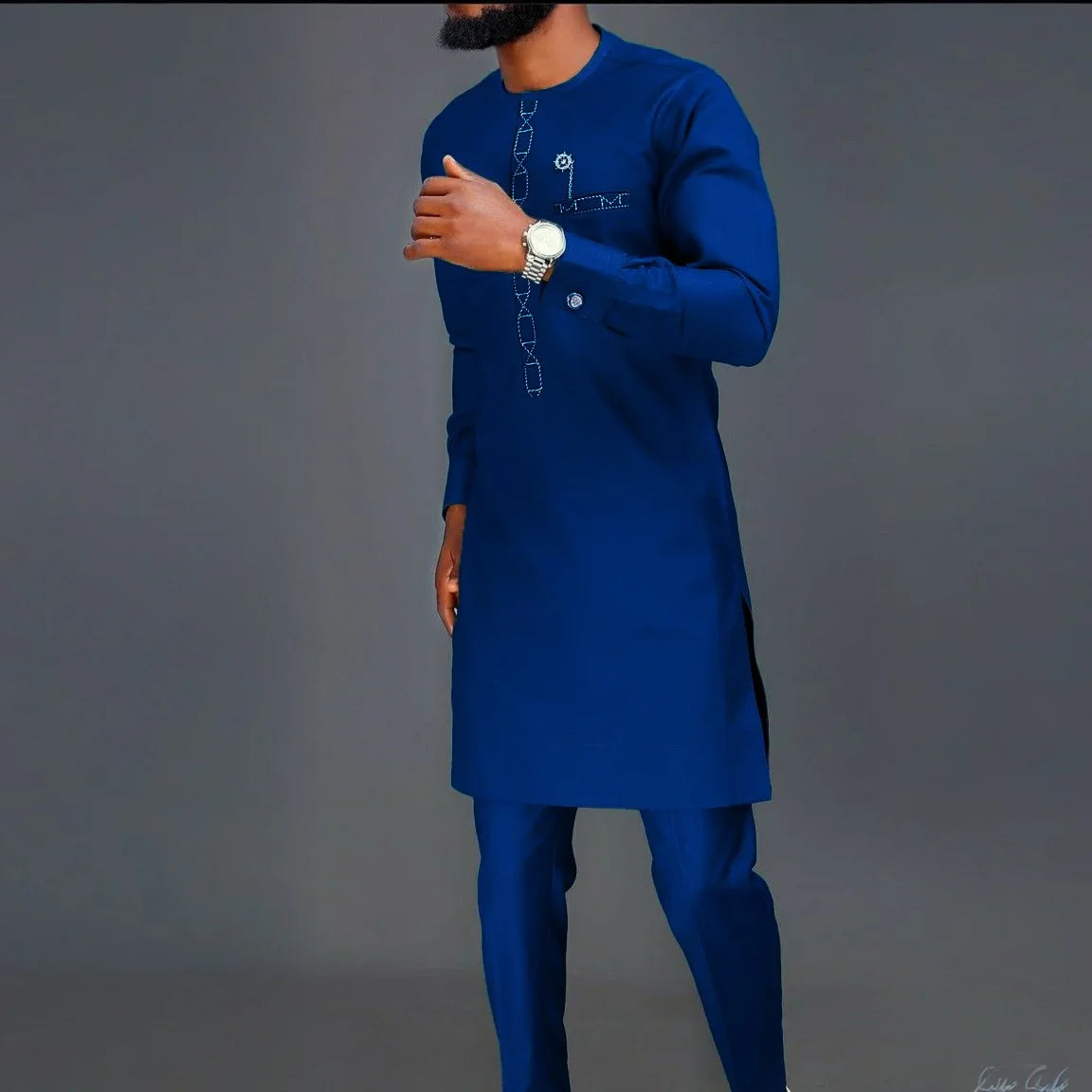 Men Dashiki Long Clothes Shirt White Trouser Set