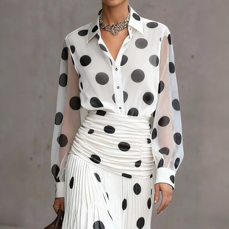 Women's Vintage Polka Dot Chiffon Shirt.