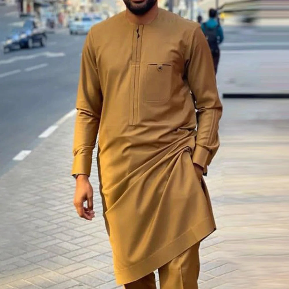 Men Dashiki Long Clothes Shirt White Trouser Set
