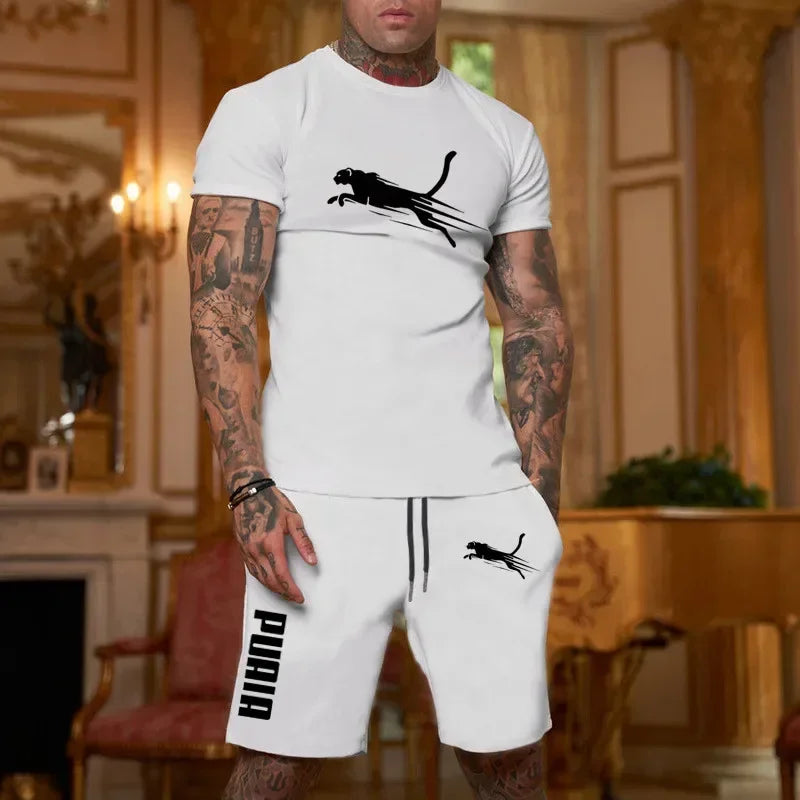 Summer Outdoor Sports Set Men's Breathable T-shirt and Shorts