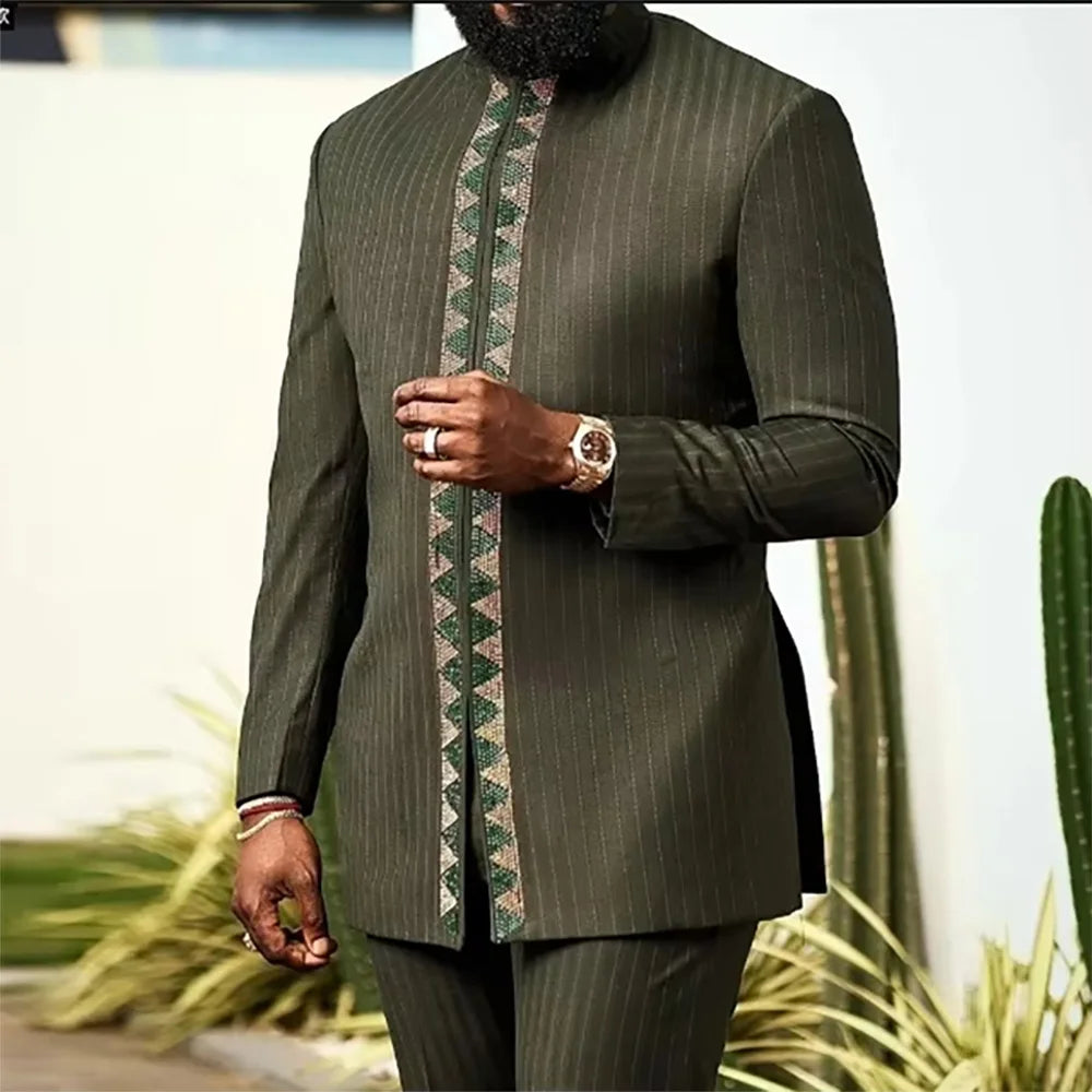 Men Dashiki Long Clothes Shirt White Trouser Set