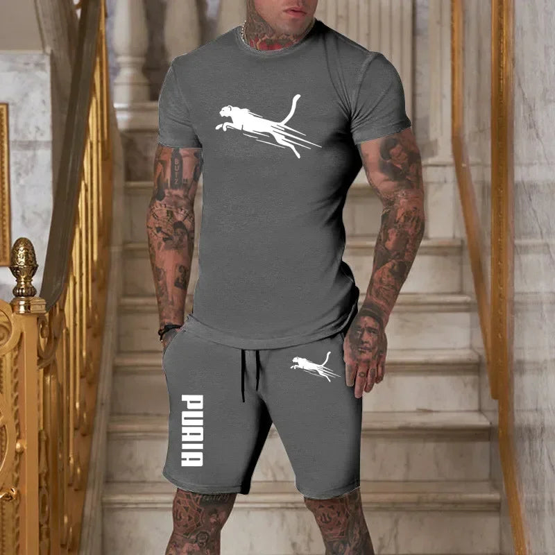 Summer Outdoor Sports Set Men's Breathable T-shirt and Shorts