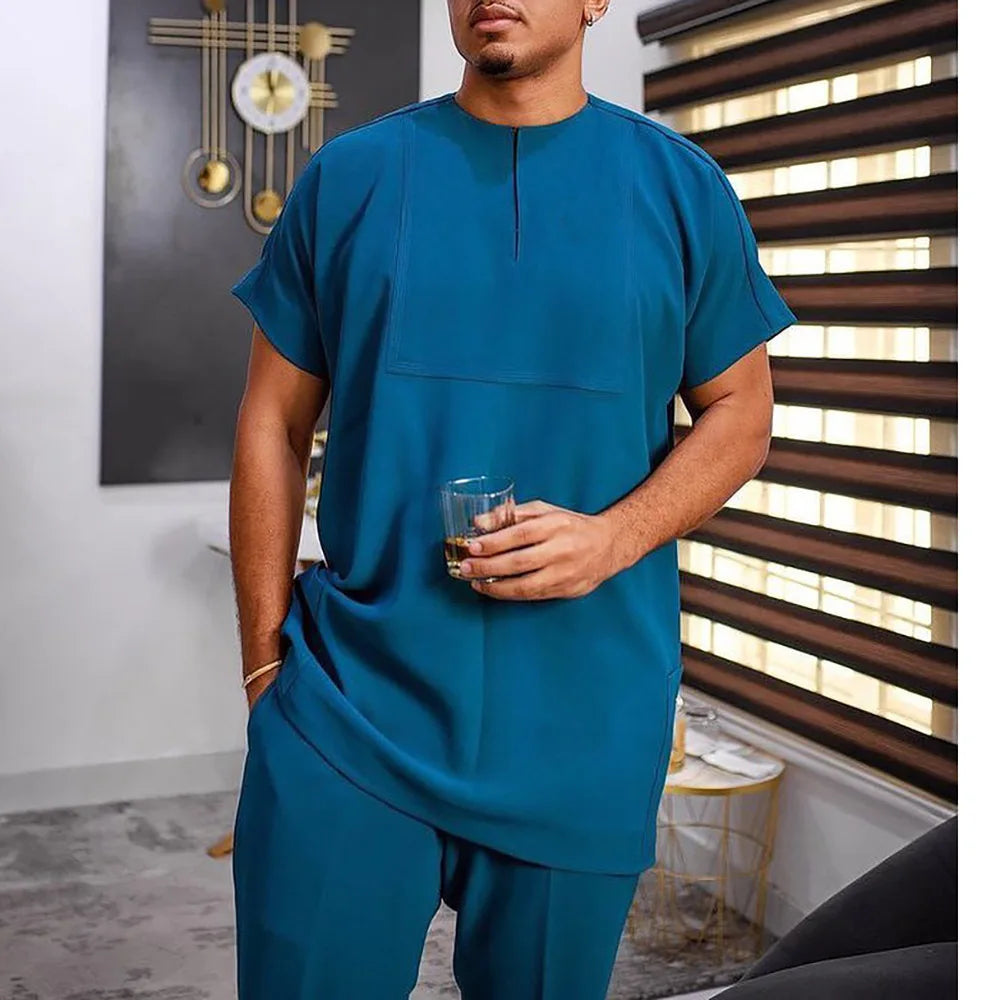 Men Dashiki Long Clothes Shirt White Trouser Set