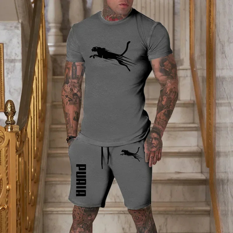 Summer Outdoor Sports Set Men's Breathable T-shirt and Shorts