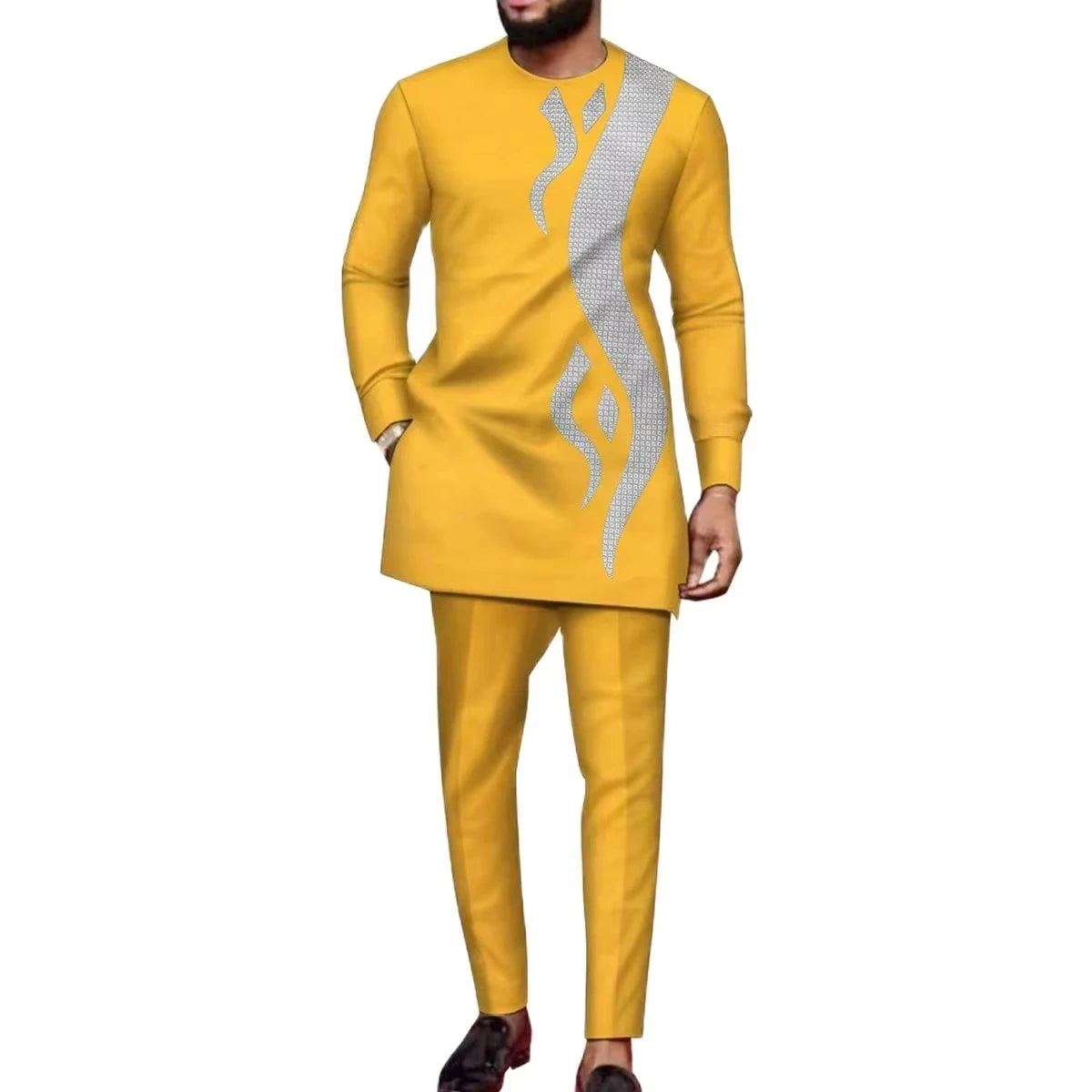 Men Dashiki Long Clothes Shirt White Trouser Set