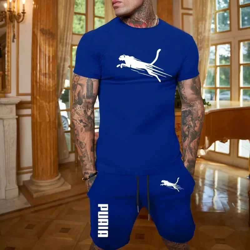 Summer Outdoor Sports Set Men's Breathable T-shirt and Shorts