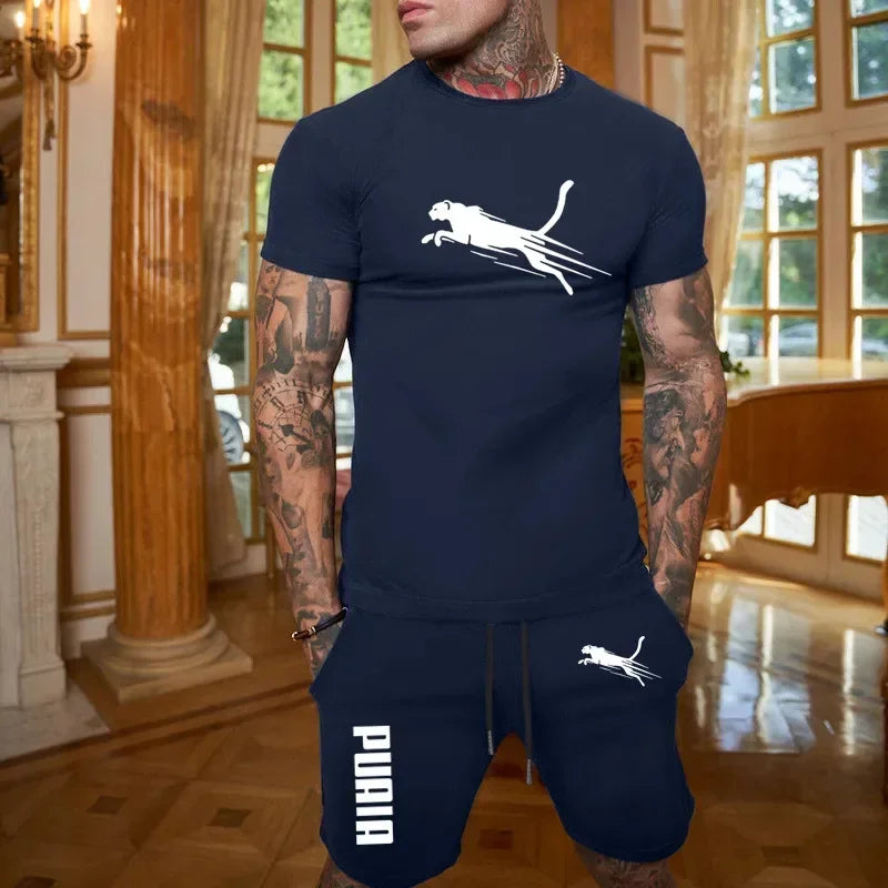 Summer Outdoor Sports Set Men's Breathable T-shirt and Shorts