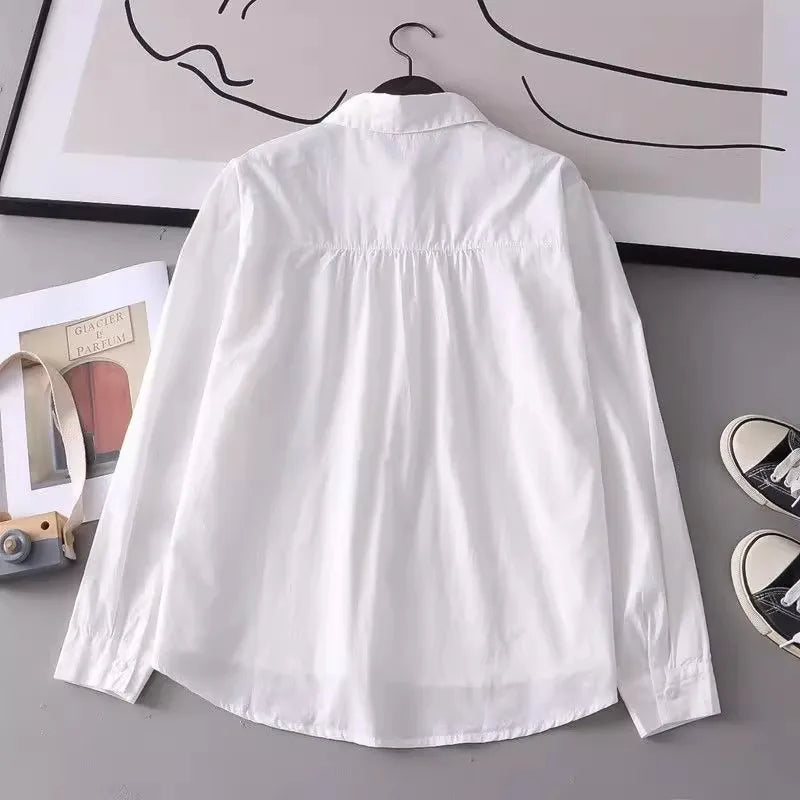 New Pure Cotton White Shirts Women Tops.