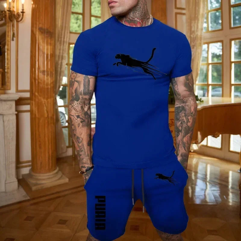 Summer Outdoor Sports Set Men's Breathable T-shirt and Shorts