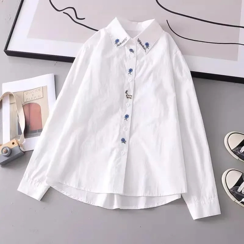 New Pure Cotton White Shirts Women Tops.