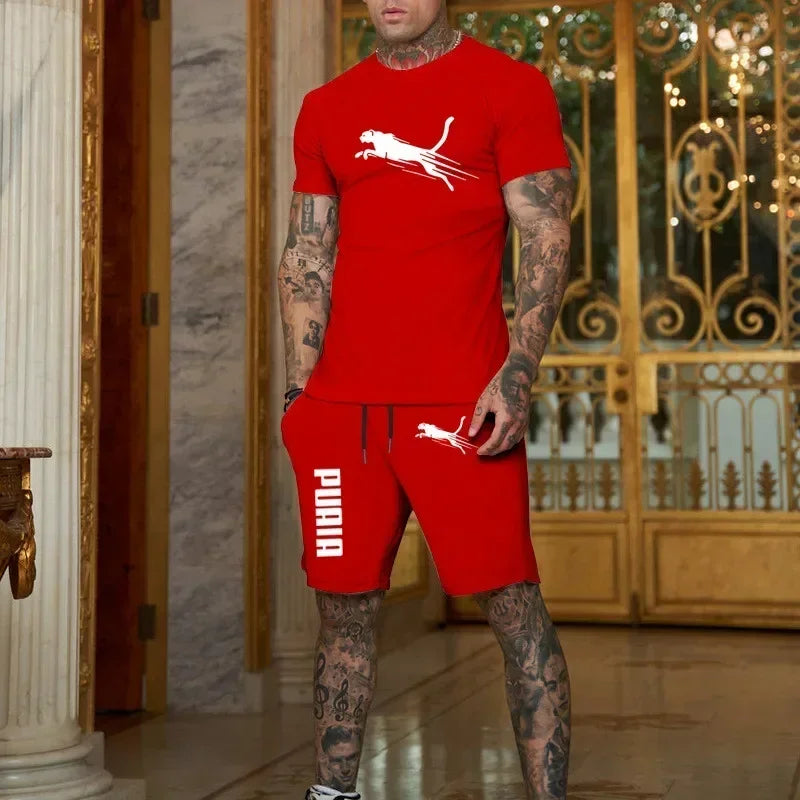 Summer Outdoor Sports Set Men's Breathable T-shirt and Shorts