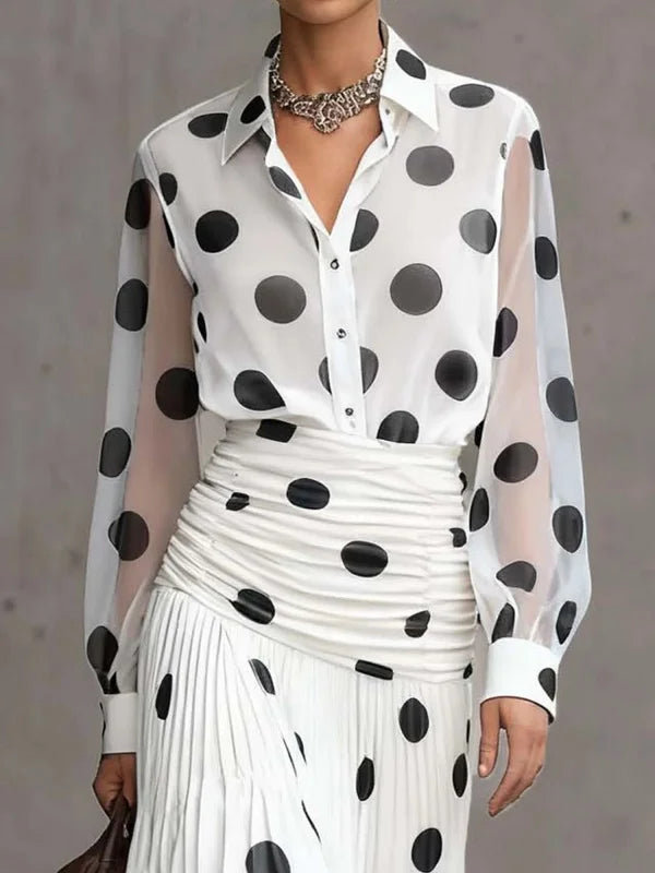 Women's Vintage Polka Dot Chiffon Shirt.