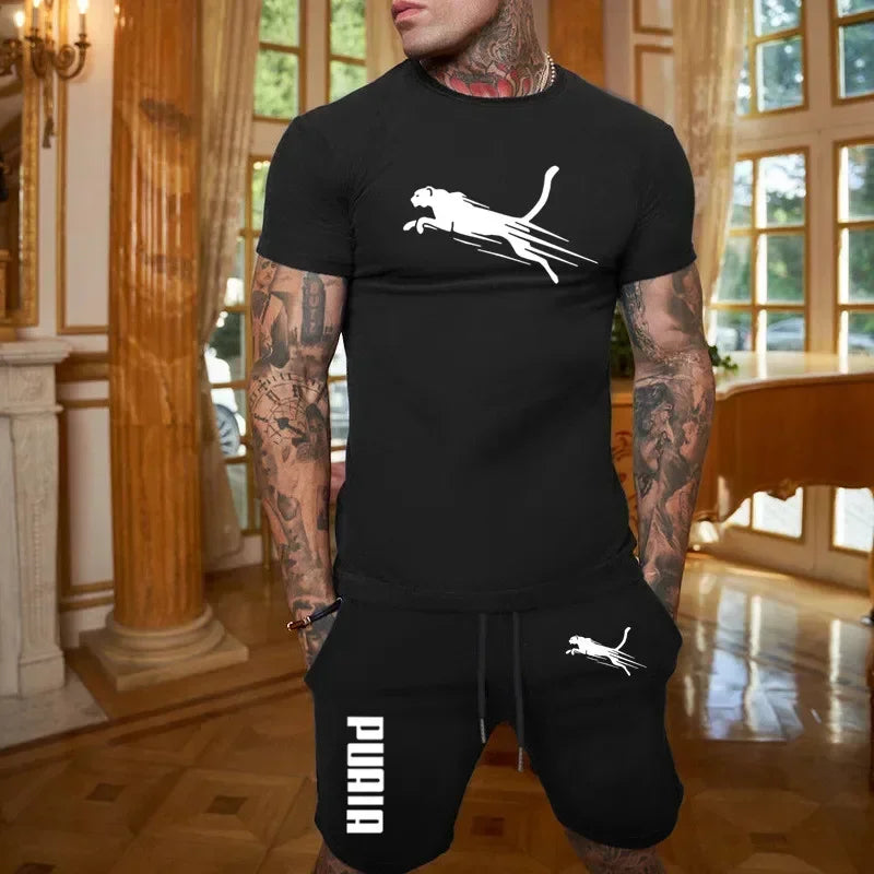 Summer Outdoor Sports Set Men's Breathable T-shirt and Shorts