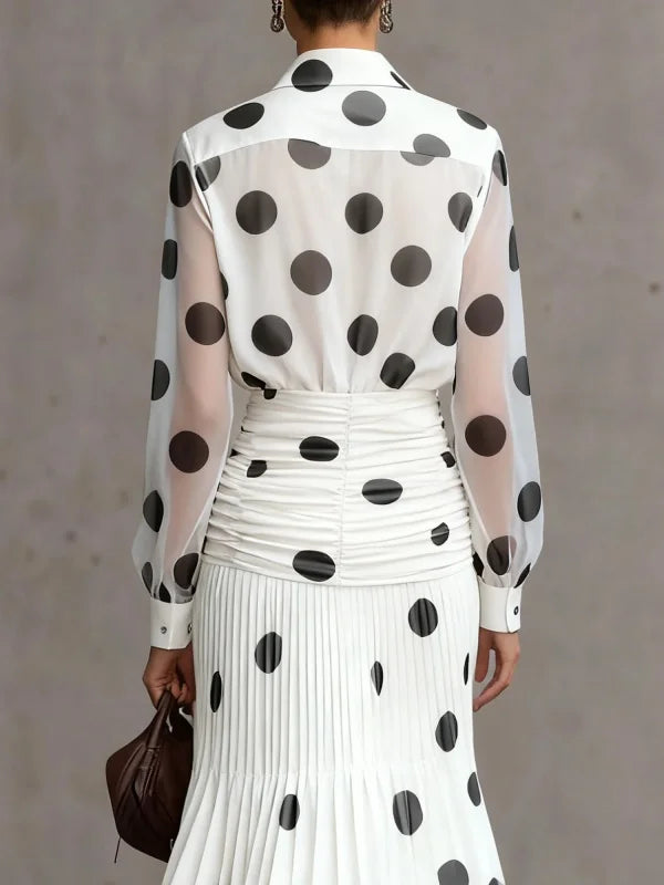 Women's Vintage Polka Dot Chiffon Shirt.